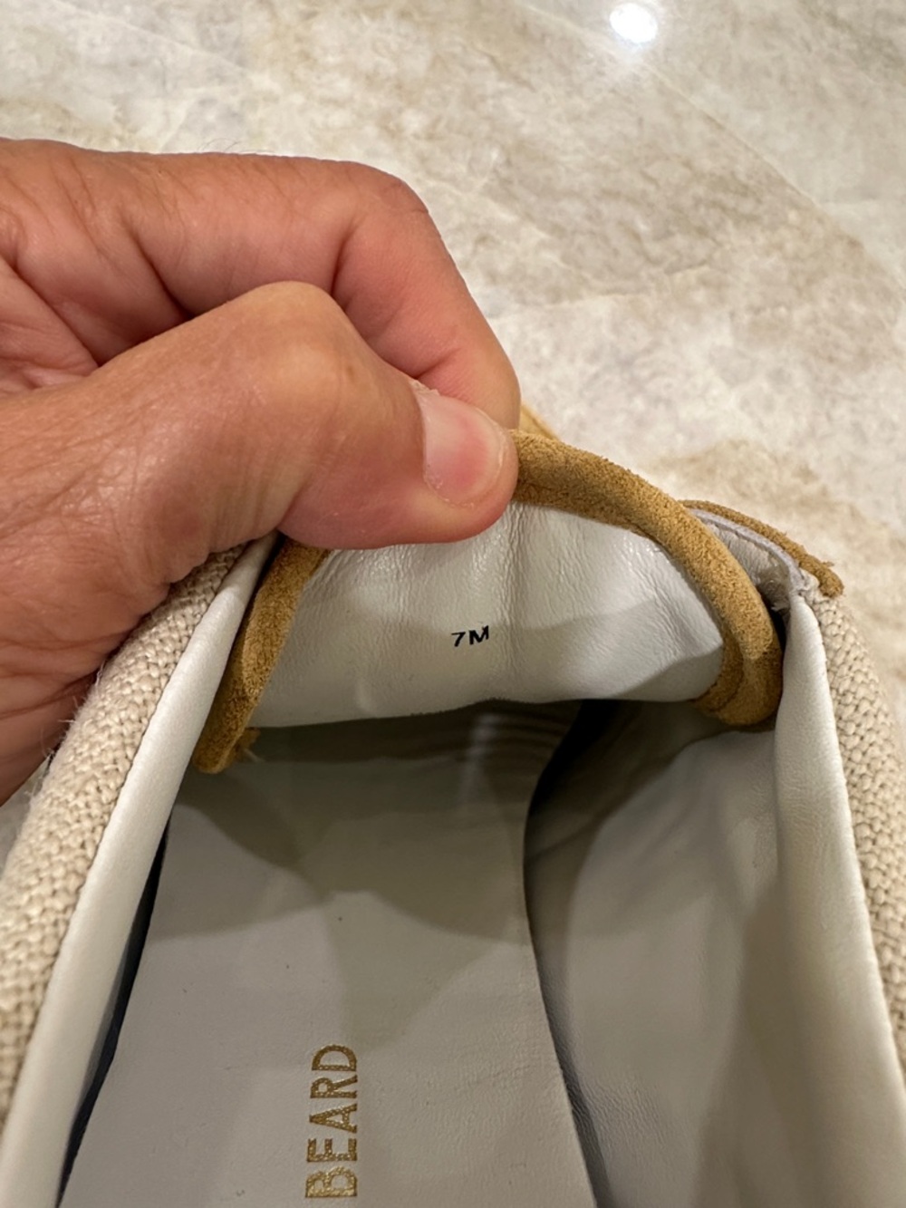 Veronica Beard Tan Suede & Beige Canvas Sneakers with Black Accents - Picture 7 of 7